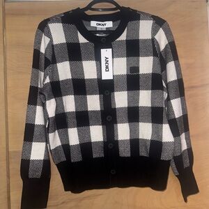 DKNY black and white Knit button up top